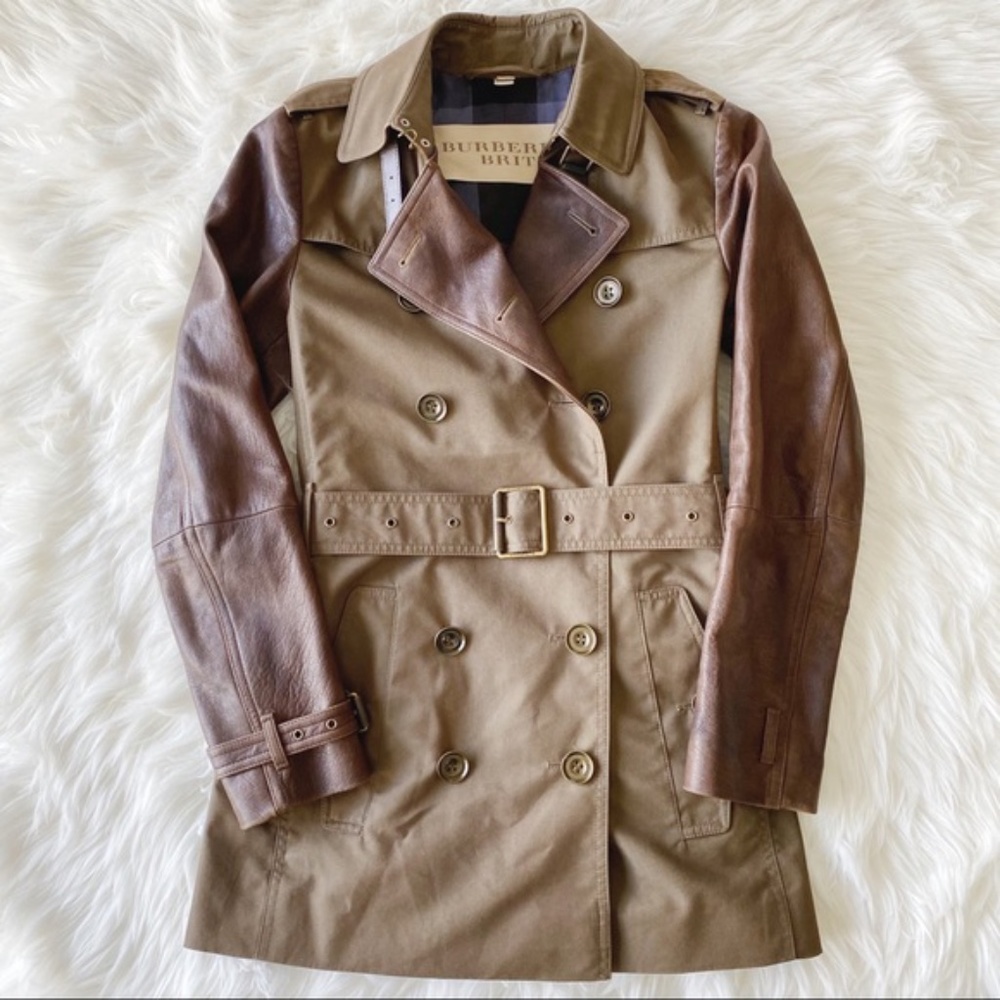 Burberry Brit ‘Swansbury’ Leather Trim Trenchcoat